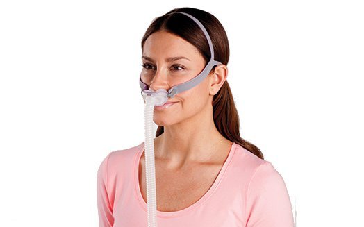 Women wearing Resmed AirFit P10 for Her Nasal Pillow CPAP Mask & Headgear